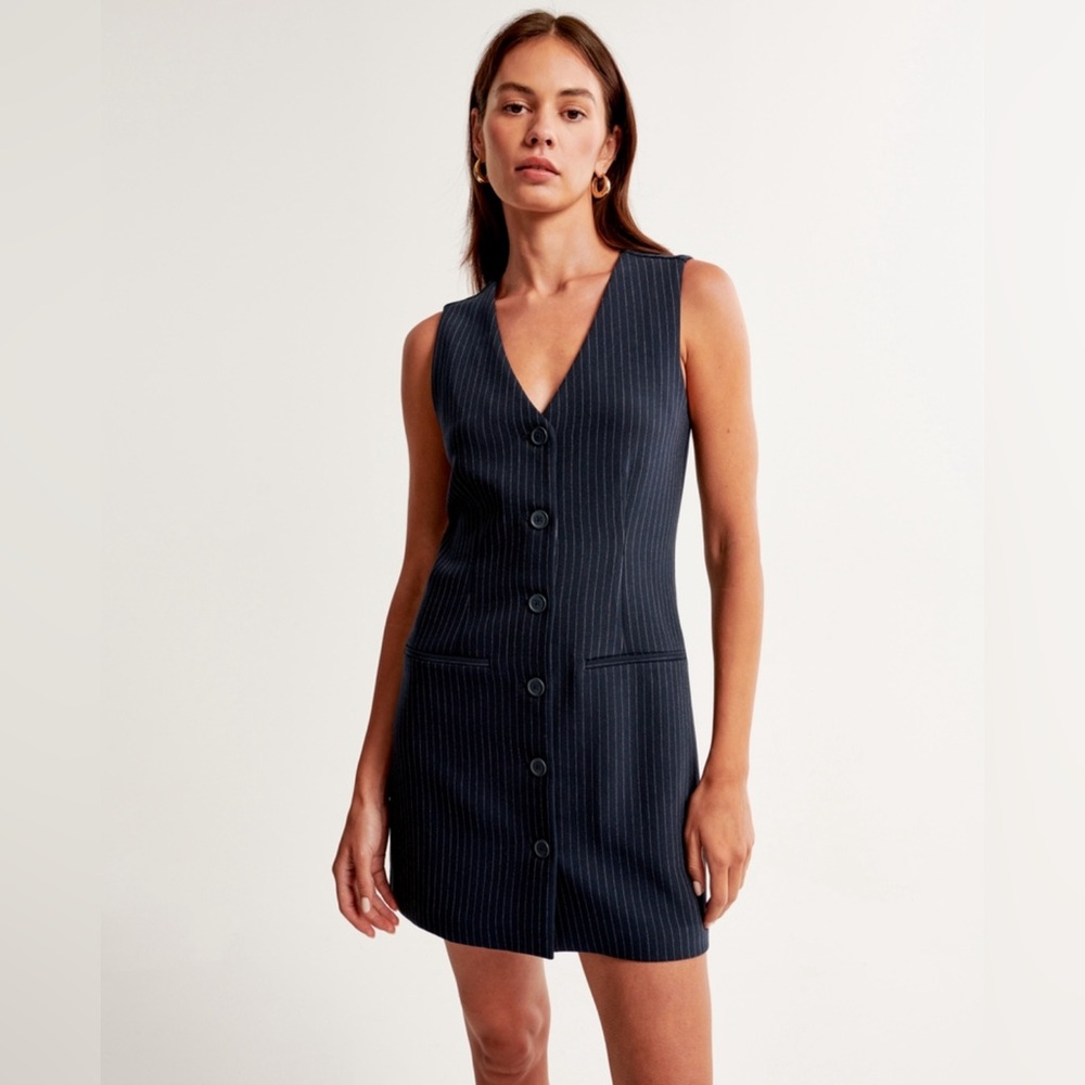 Abercrombie Mara navy pinstripe dress in S Tall